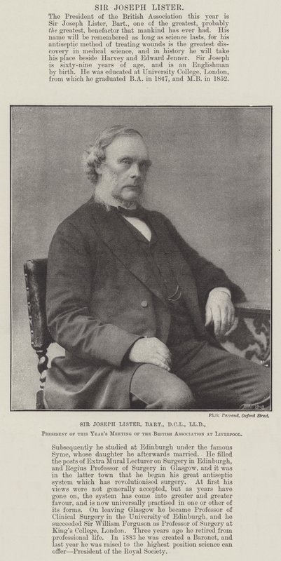 Sir Joseph Lister, Baronet, DCL, LLD, ordförande för årets möte i British Association i Liverpool av English Photographer