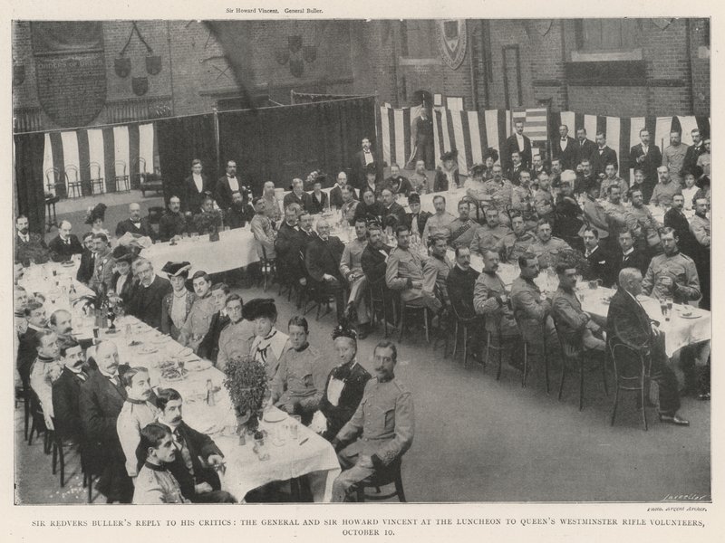 Sir Redvers Bullers svar till sina kritiker, generalen och Sir Howard Vincent vid lunchen till Queens Winchester Rifle Volunteers, 10 oktober av English Photographer