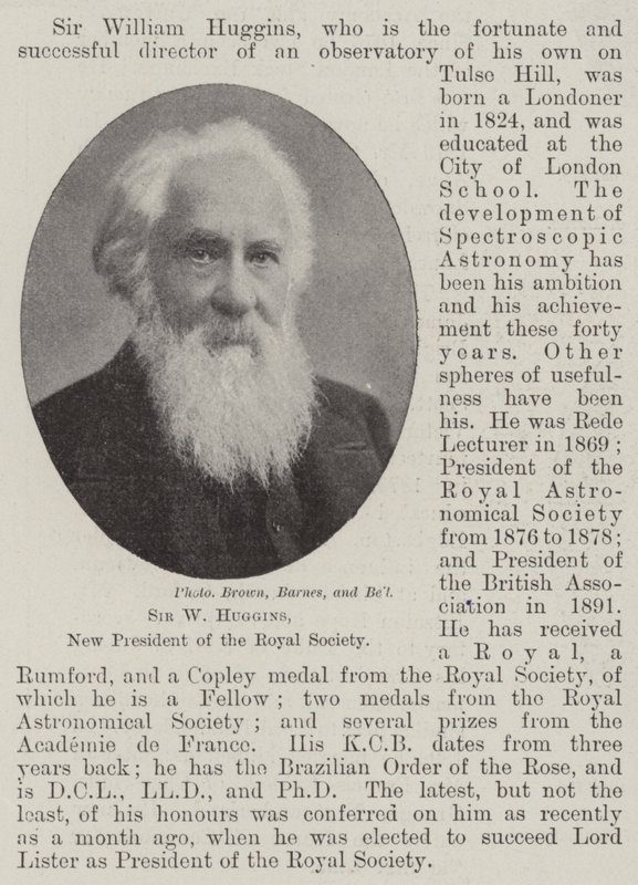 Sir W Huggins, ny president för Royal Society av English Photographer