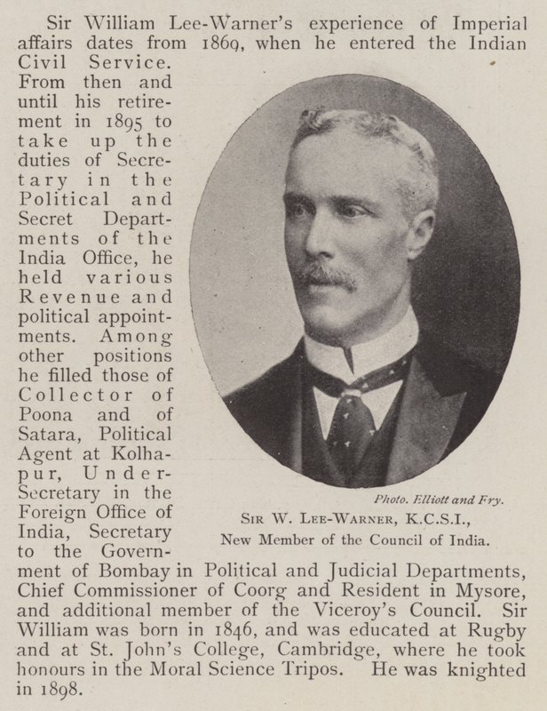 Sir W Lee-Warner, KCSI, ny medlem av Indiens råd av English Photographer