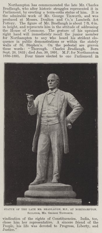 Staty av framlidne Mr Bradlaugh, MP, i Northampton, skulptör, Mr George Tinworth av English Photographer