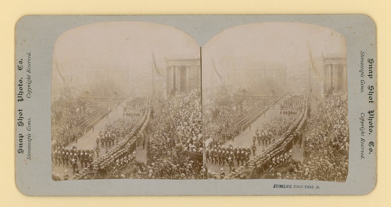 Stereoskopiskt tryck av drottning Victorias diamantjubileum, 28 juni 1897 av English Photographer