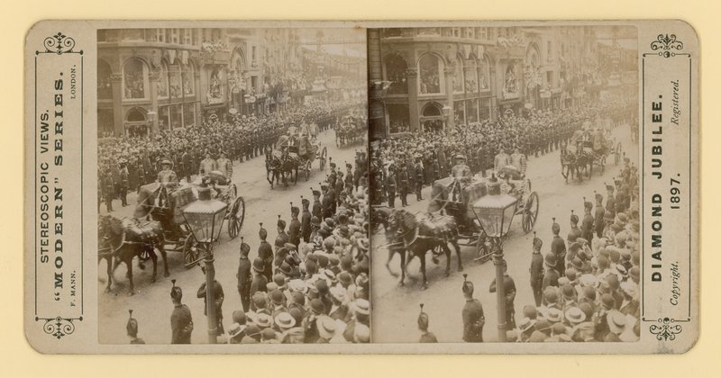 Stereoskopiskt tryck av drottning Victorias diamantjubileum, 28 juni 1897 av English Photographer