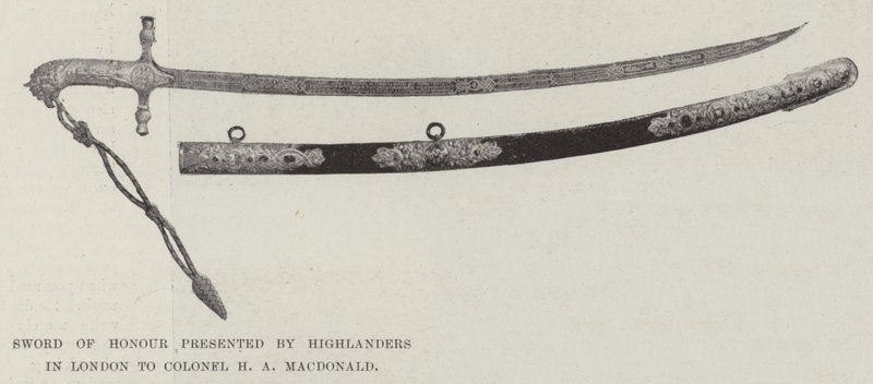 Sword of Honor presenteras av Highlanders i London till överste H A MacDonald av English Photographer