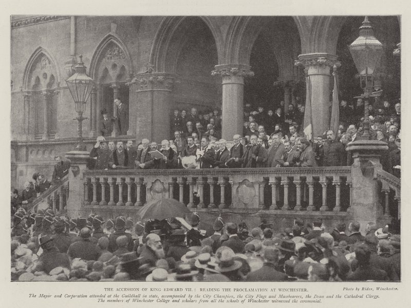 Tillträdet av kung Edward VII, läser proklamationen i Winchester av English Photographer