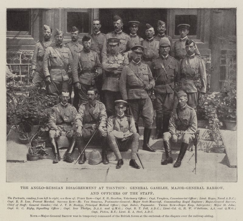 Den anglo-ryska oenigheten vid Tientsin, general Gaselee, generalmajor Barrow och stabsofficerare av English Photographer
