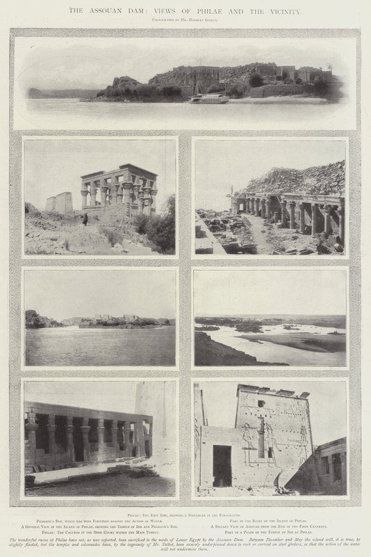 Assouan-dammen, utsikt över Philae och närområdet av English Photographer