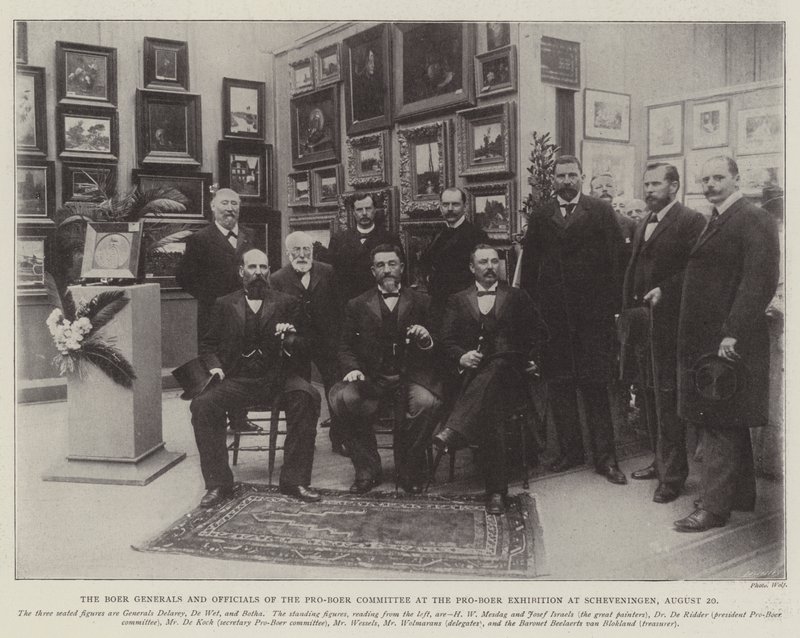 Boergeneralerna och tjänstemän från Pro-Boer Committee vid Pro-Boer-utställningen i Scheveningen, 20 augusti av English Photographer