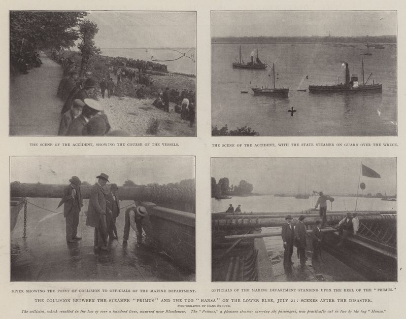 Kollisionen mellan ångbåten Primus och bogserbåten Hansa på Nedre Elbe, 21 juli, Scener efter katastrofen av English Photographer