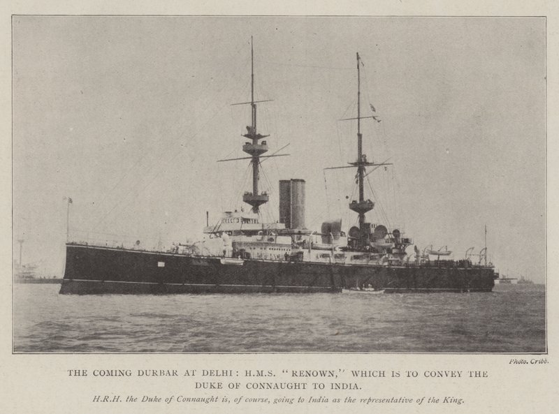 The Coming Durbar i Delhi, HMS Renown, som ska förmedla hertigen av Connaught till Indien av English Photographer
