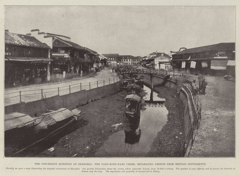 Koncessionsfrågan i Shanghai, Yang-King-Pang Creek, som skiljer franska från brittiska bosättningar av English Photographer