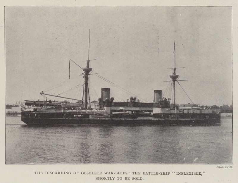 Kasseringen av föråldrade krigsfartyg, Battle-Ship Inflexible, kommer snart att säljas av English Photographer