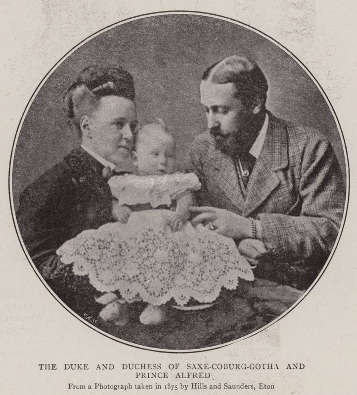 Hertigen och hertiginnan av Sachsen-Coburg-Gotha och prins Alfred av English Photographer