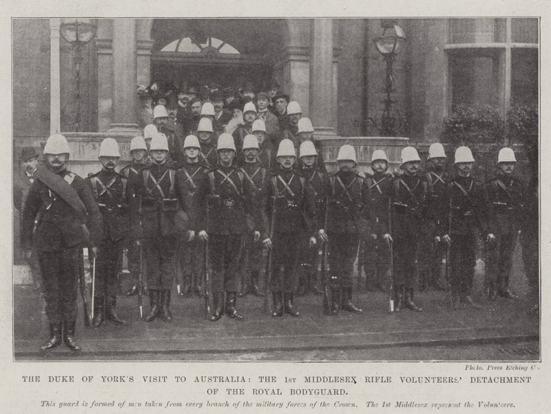 Hertigen av Yorks besök i Australien, den första Middlesex Rifle Volunteers-avdelningen av den kungliga livvakten av English Photographer