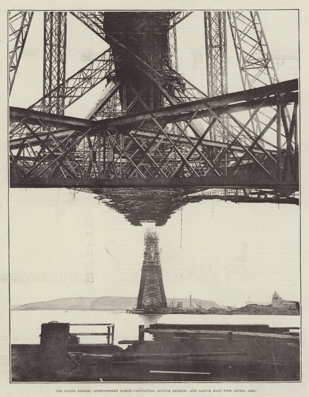The Forth Bridge, Queensferry North Cantilever, Bottom Member, och Garvie Main Pier (april 1889) av English Photographer
