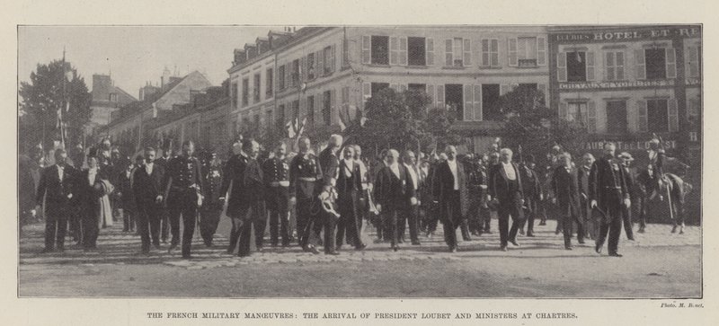 De franska militärmanövrarna, president Loubets och ministrars ankomst till Chartres av English Photographer