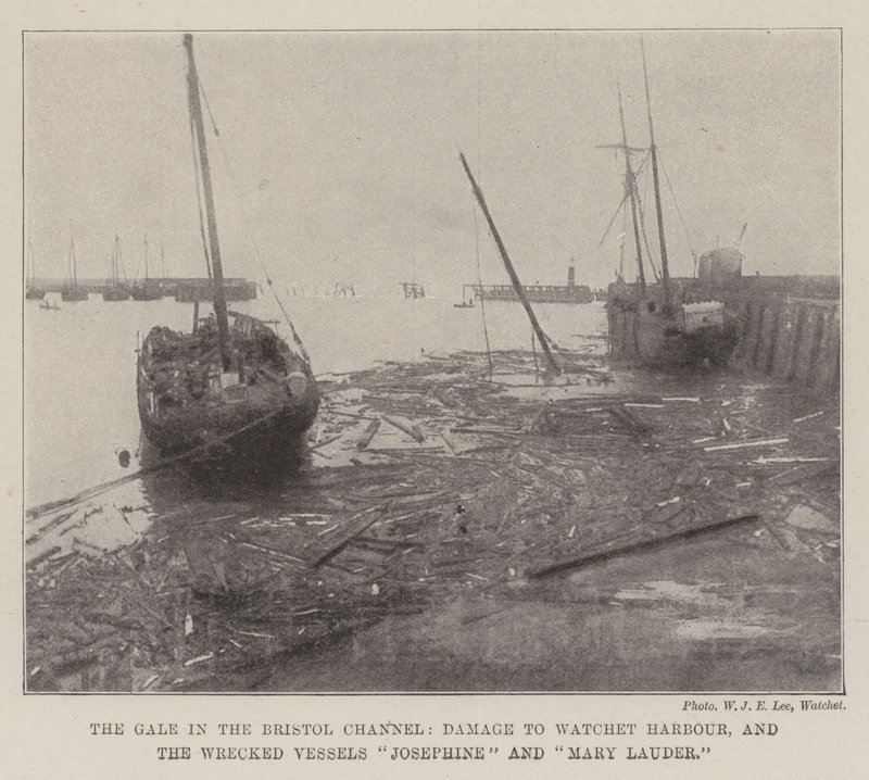 Galen i Bristol Channel, Damage to Watchet Harbour och de havererade fartygen Josephine och Mary Lauder av English Photographer