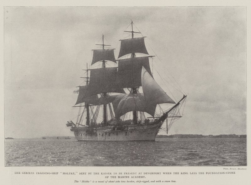 Det tyska träningsfartyget Moltke, skickat av kejsaren för att vara närvarande i Devonport när kungen lägger grundstenen för Marine Academy av English Photographer