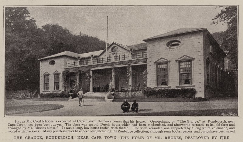 The Grange, Rondebosch, nära Kapstaden, herr Rhodes hem, förstört av brand av English Photographer