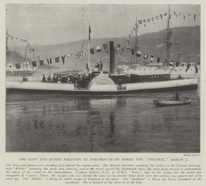 Kungen och drottningen anländer till Dartmouth ombord på Dolphin, 7 mars av English Photographer