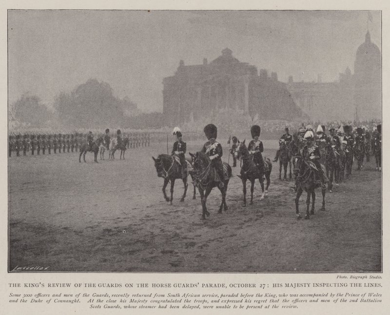 The Kings Review of the Guards på Horse Guards Parade, 27 oktober, Hans Majestät inspekterar linjerna av English Photographer