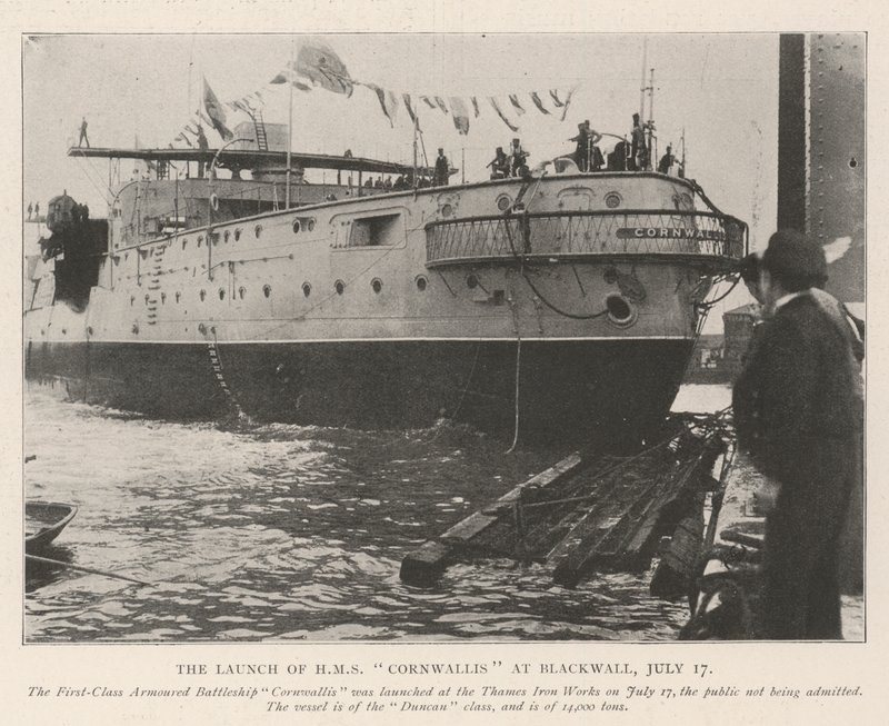 Lanseringen av HMS Cornwallis på Blackwall, 17 juli av English Photographer