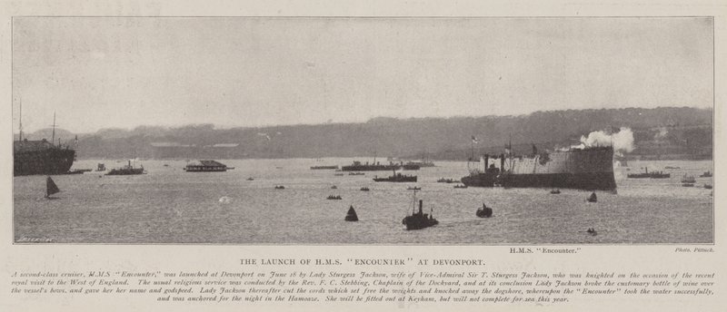 Lanseringen av HMS Encounter i Devonport av English Photographer