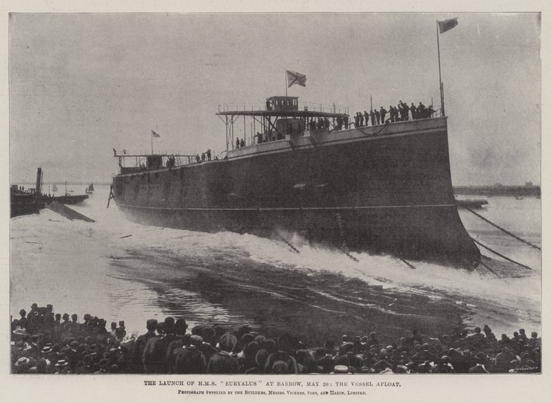 Lanseringen av HMS Euryalus vid Barrow, 20 maj, fartyget flytande av English Photographer