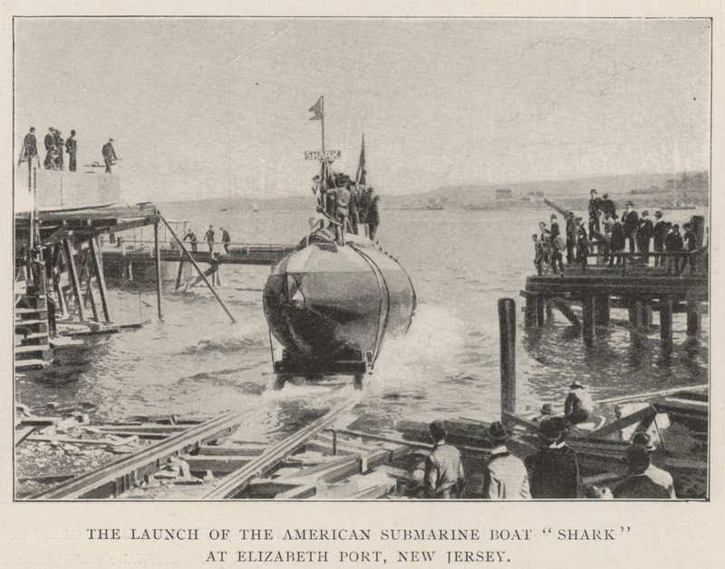 Lanseringen av American Submarine Boat Shark i Elizabeth Port, New Jersey av English Photographer