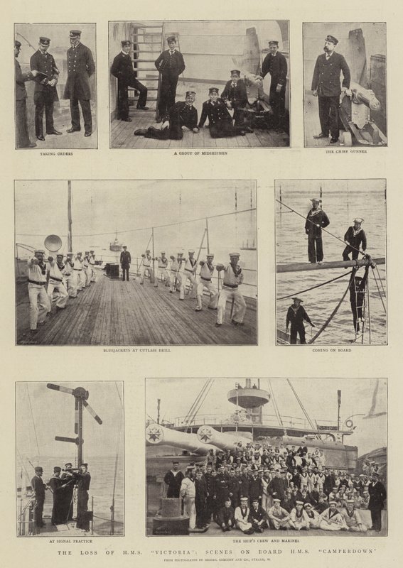 Förlusten av HMS Victoria, scener ombord på HMS Camperdown av English Photographer