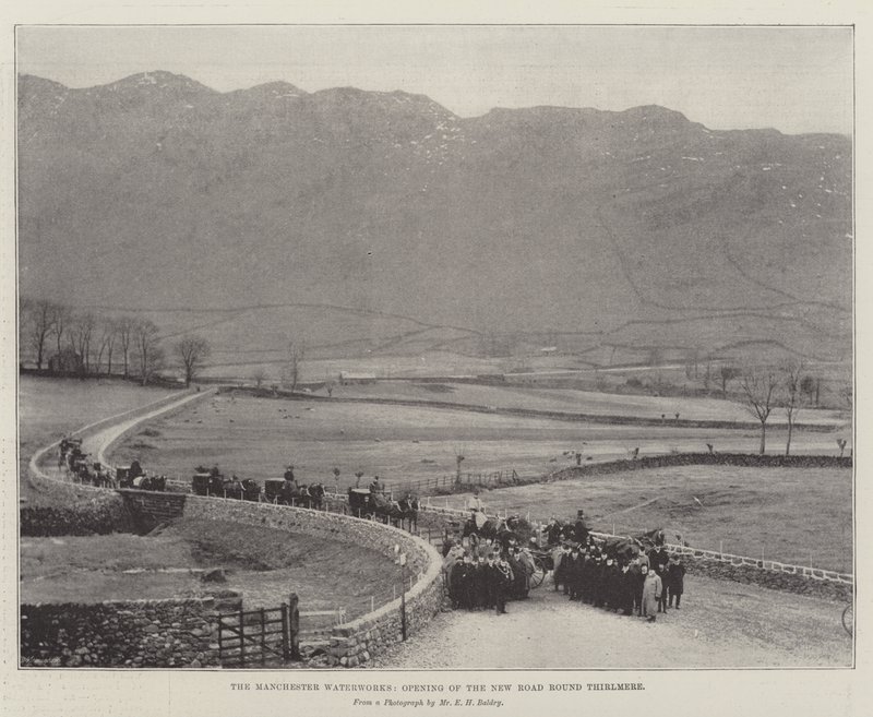 Manchester Waterworks, öppnar den nya vägen runt Thirlmere av English Photographer