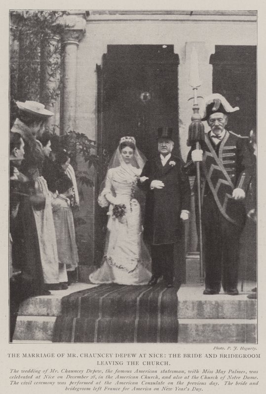 Mr Chauncey Depews äktenskap i Nice, bruden och brudgummen lämnar kyrkan av English Photographer
