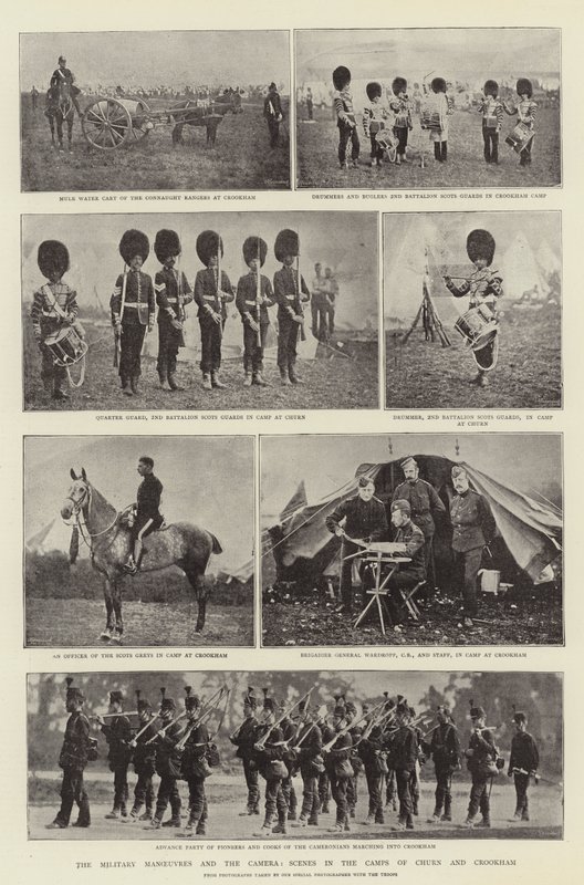 De militära manövrarna och kameran, scener i lägren Churn och Crookham av English Photographer