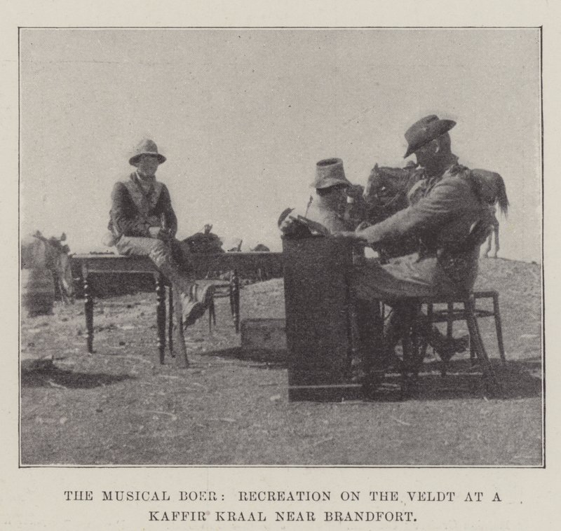 The Musical Boer, Recreation on the Veldt vid en Kaffir Kraal nära Brandfort av English Photographer