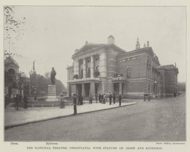 Nationalteatern, Christiania, med statyer av Ibsen och Björnson av English Photographer