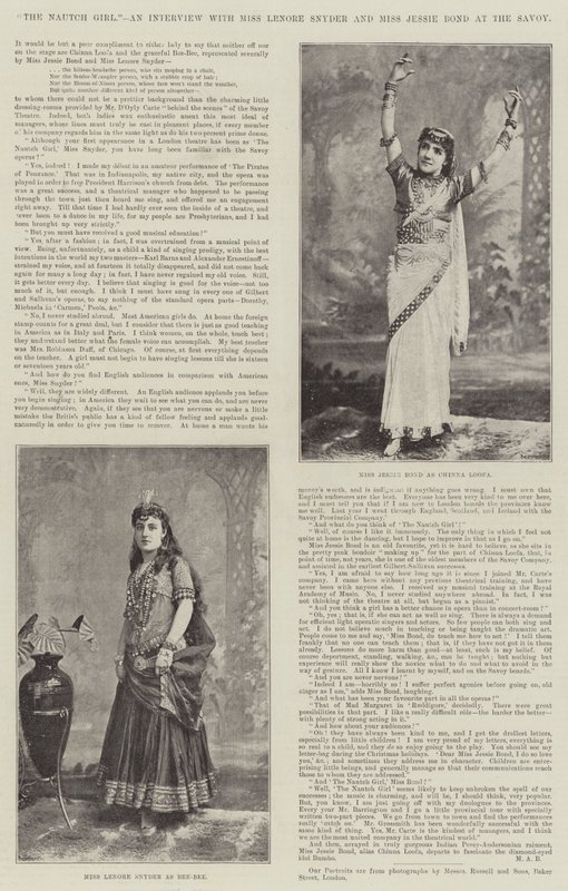 The Nautch Girl, en intervju med Miss Lenore Snyder och Miss Jessie Bond på Savoy av English Photographer
