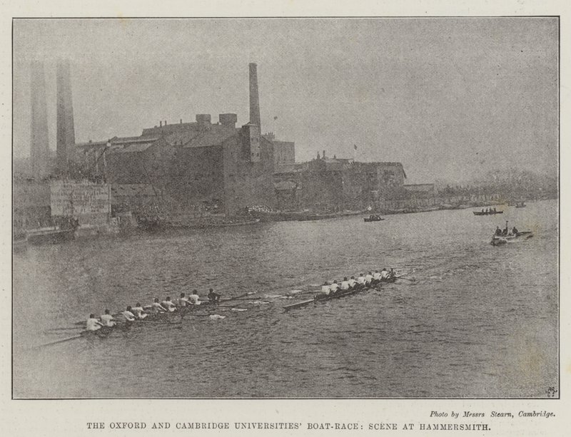Oxford och Cambridge Universities Boat-Race, scen i Hammersmith av English Photographer