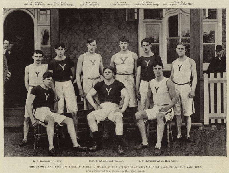Oxford och Yale University Athletic Sports på Queens Club Grounds, West Kensington, Yale Team av English Photographer