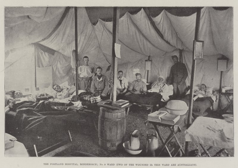 Portland Hospital, Rondebosch, avdelning nr 9, två av de sårade på denna avdelning är australiensare av English Photographer