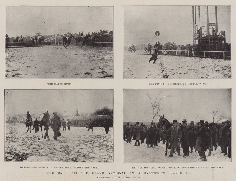 Race for the Grand National in a Snowstorm, 29 mars av English Photographer