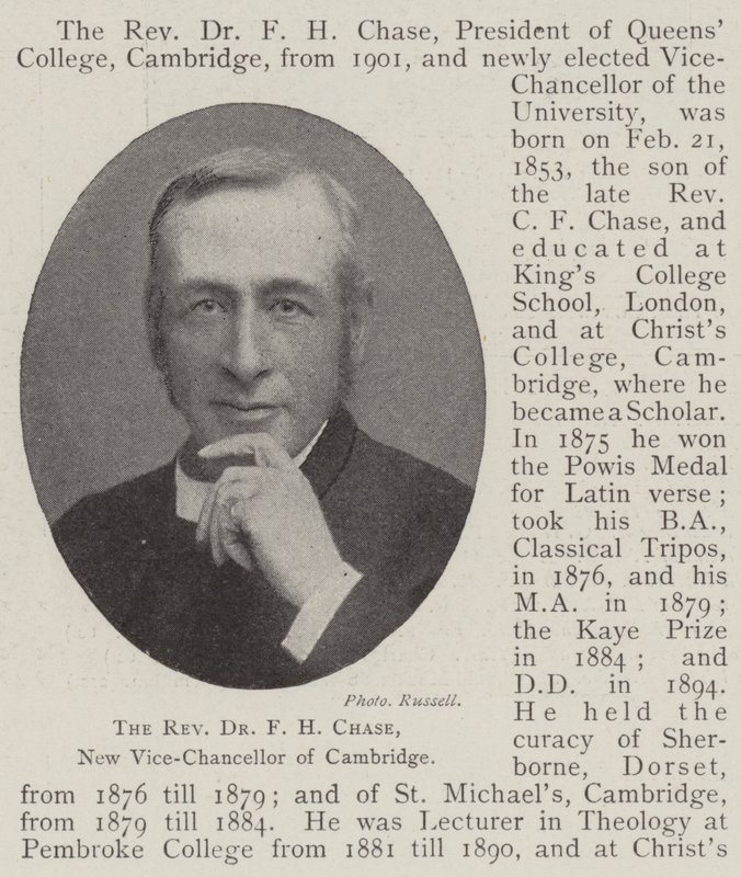 Pastor Dr F H Chase, ny vicekansler i Cambridge av English Photographer