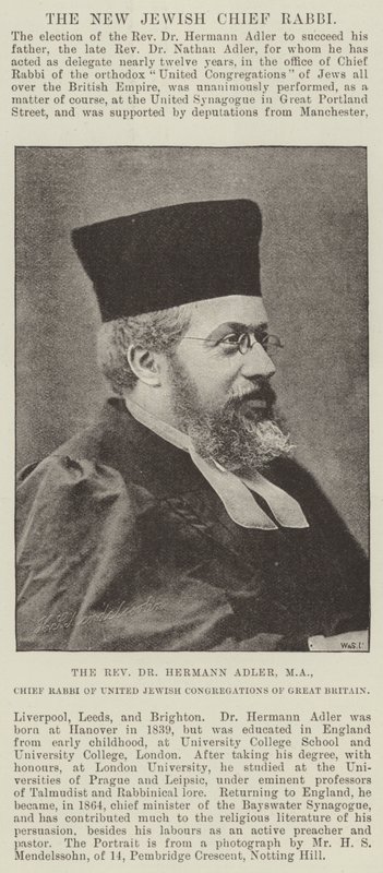 Pastor Dr Hermann Adler, MA, överrabbin för United Jewish Congregations of Great Britain av English Photographer