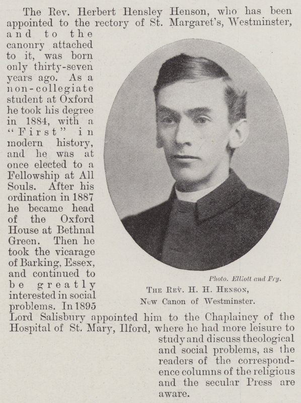 Pastor H H Henson, New Canon of Westminster av English Photographer