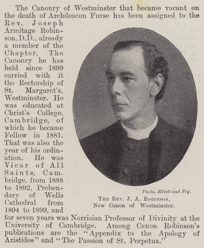 Pastor J A Robinson, New Canon of Westminster av English Photographer