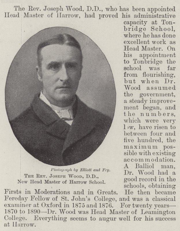 Pastor Joseph Wood, DD, ny rektor för Harrow School av English Photographer