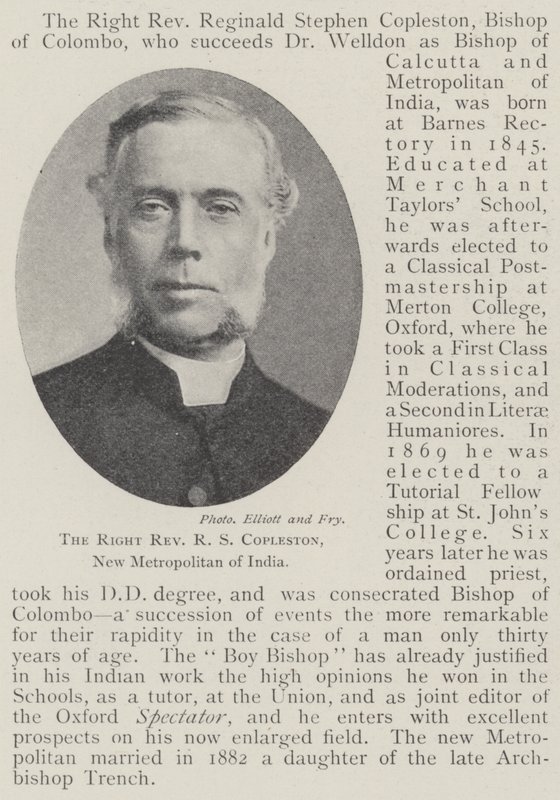 Den högra pastor RS Copleston, New Metropolitan of India av English Photographer
