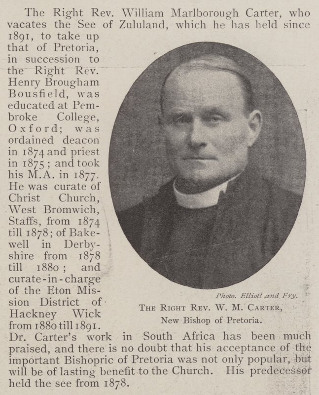 Den högra pastor W M Carter, ny biskop av Pretoria av English Photographer