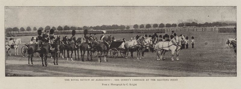 Royal Review på Aldershot, Queens Carriage vid Saluting Point av English Photographer