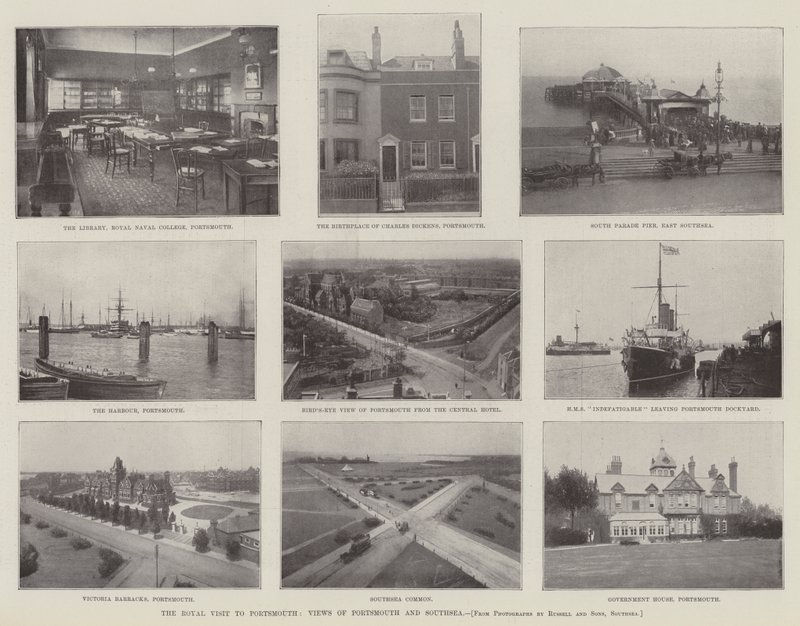 Det kungliga besöket i Portsmouth, utsikt över Portsmouth och Southsea av English Photographer