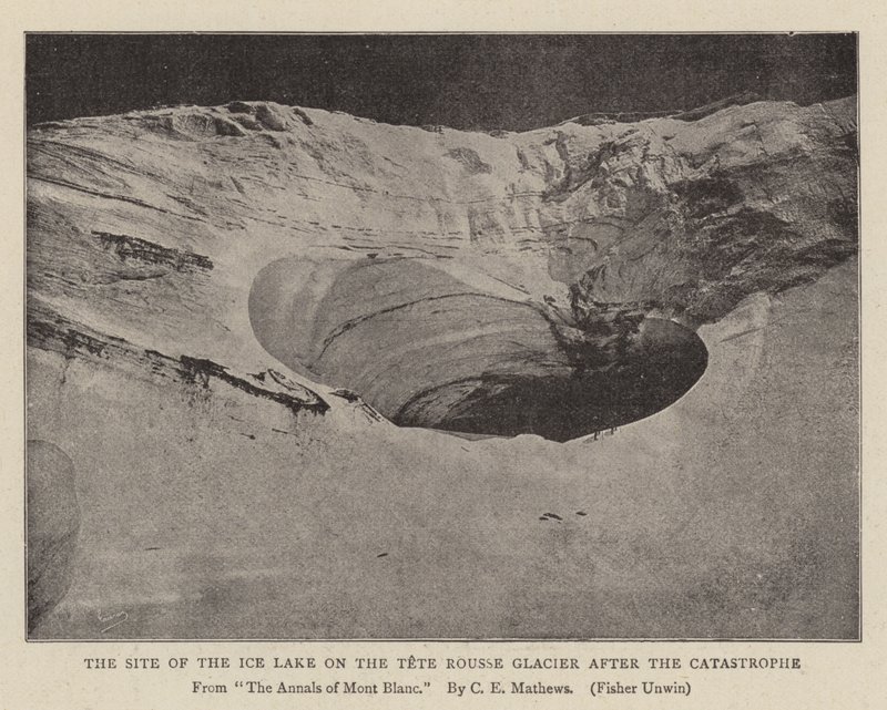 Platsen för issjön på Tete Rousse-glaciären efter katastrofen av English Photographer